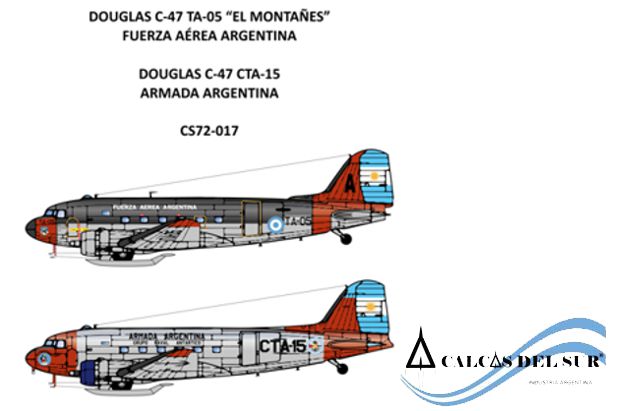 Set de Calcas 1:72 Douglas C-47 de FAA y Armada Argentina